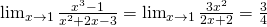 \lim_{x\rightarrow 1}\frac{x^{3}-1}{x^{2}+2x-3}=\lim_{x\rightarrow 1}\frac{3x^{2}}{2x+2}=\frac{3}{4} 